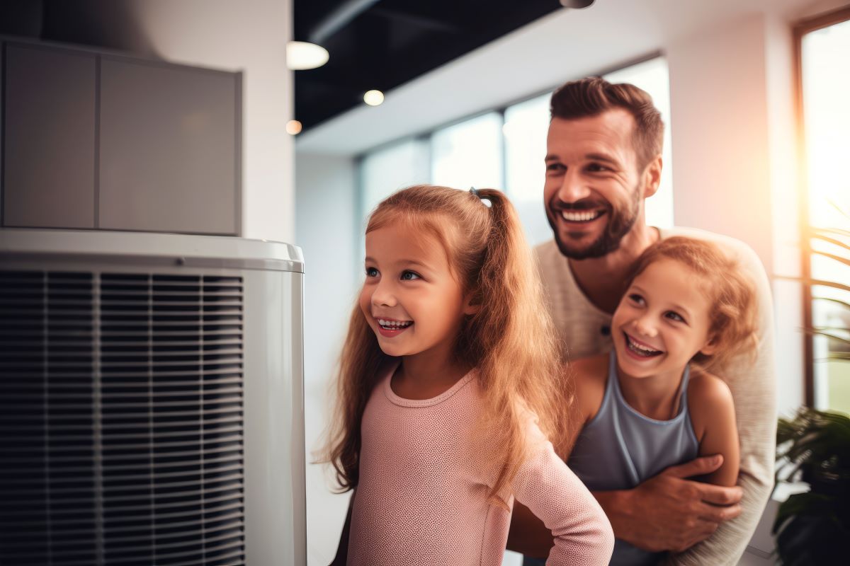Family near HVAC unit